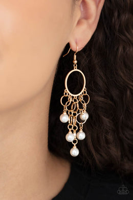Gold Pearl Dangly Earrings